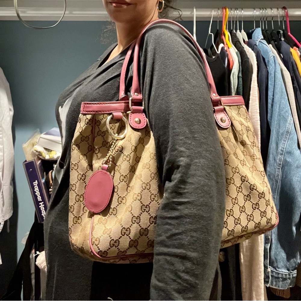 Gucci Sukey Top Handle Medium Tote GG Canvas with Mauve/Rose Leather Trim - Picture 15 of 15